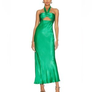 Shona Joy Lana Ruched Halter Midi Dress in Tree Green